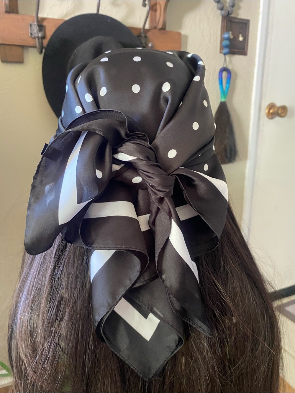 Black and white polkadot scarf